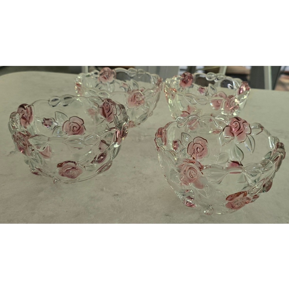 Vintage Mikasa Bella Rosa Carmen Rose Crystal Dessert Bowls - Set of 4